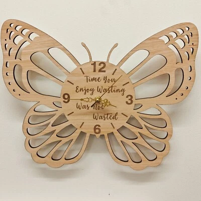 custom personalised laser cut engraved wood wooden clock name word number letter - Image 1 of 3
