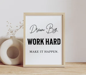 Dream Big, Inspirational Wall Art Print, Motivational Quote Poster Office Decor - Picture 1 of 21