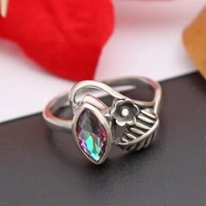 Leaf Designer 925 Sterling Silver Mystic Quartz Ring for Women Size 8 - Picture 1 of 6