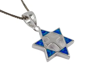 925 Sterlingsilber Davidstern mit Kreuz Anhänger Opal messianische Halskette 18 Zoll - Bild 1 von 3