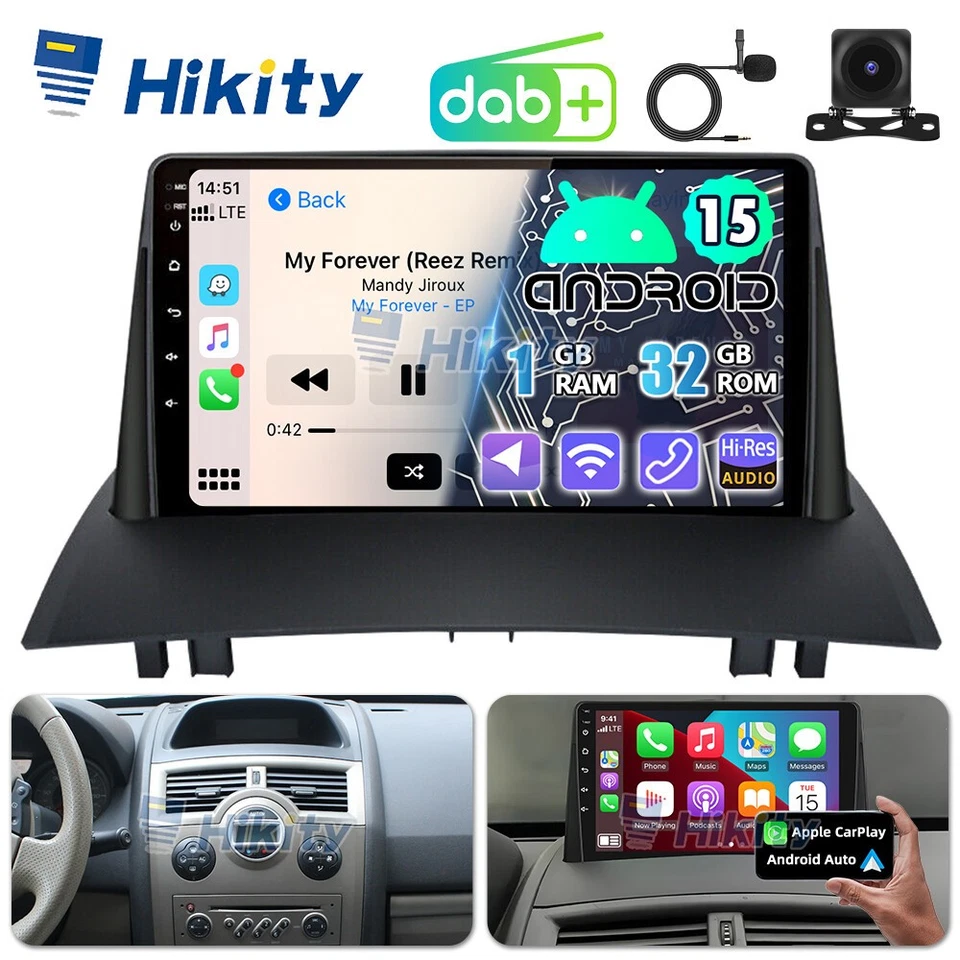 DAB+ CarPlay Android15 Autoradio GPS Navi BT RDS für Renault Megane II 2002-2008 - Bild 1 von 4