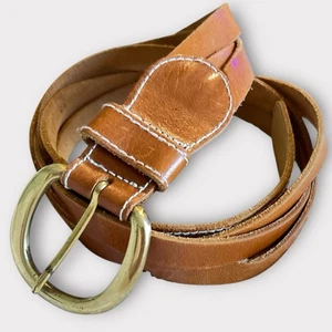 Vtg Women’s Belt Brown Leather Multi-strap Loose Braid Solid Brass Buckle L EUC - Picture 1 of 6