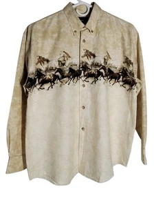 Brit & Bridle Men's Medium Equestrian Horse Print Long Sleeve Button Up Shirt - Picture 1 of 8