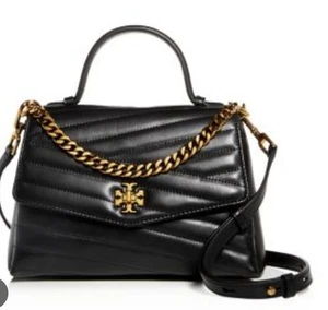 Bolso Bandolera Tory Burch Kira Chevron Cuero Asa Superior Negro Dorado - Imagen 1 de 1