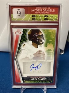 JAYDEN DANIELS 2022 Sage RC SP AUTO Red A-JD Washington Commanders VCG 9 Mint - Picture 1 of 7