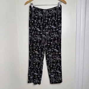 Coldwater Creek Vacation Print Pull On Pants Petite Medium Black White Travel - Bild 1 von 10