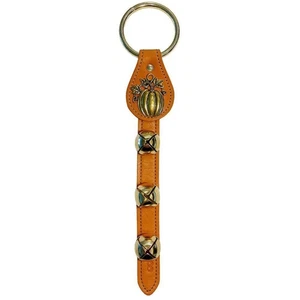 Pumpkin Charm Natural Leather Strap Sleigh Bell Door Hanger Made in USA New - Picture 1 of 4