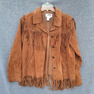 Chaqueta de cuero de gamuza con flecos para mujer L botones occidentales en la parte posterior de la silla de montar - Imagen 1 de 10