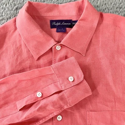Ralph Lauren Purple Label Shirt Mens XL Pink Linen Button Up Made In Italy - Image 1 of 4