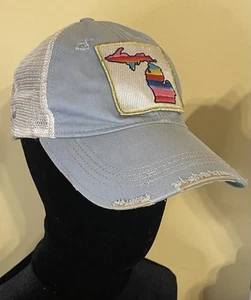 Judith March Trucker Baseball Cap State Of Michigan Distressed Snap Hat Signed - Picture 1 of 12