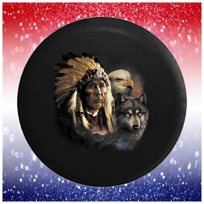 Divertida cubierta de neumático de repuesto American Chief con Eagle White Wolf para autocaravana Jeep Camper Foto 1 de 4