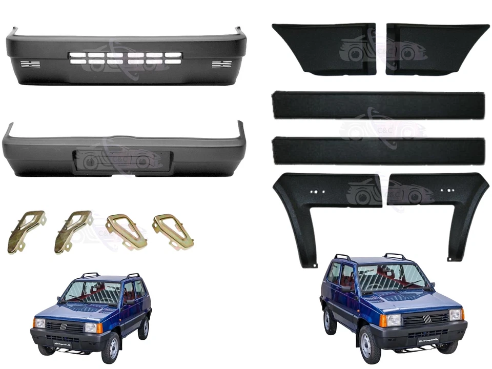 KIT PARAURTI ANT+POST+KIT MODANATURE COMPLETO DI STAFFE PER FIAT PANDA 1986-2003 - Immagine 1 di 1