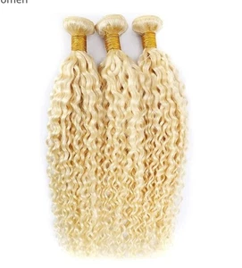 Fasci Capelli Umani Brasiliani 10" 12" 14" Biondo 613 Colore Jerry Onda Riccia Bundle - Foto 1 di 7