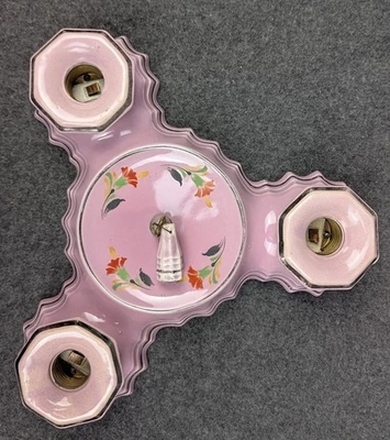 Luminária de teto de porcelana PORCELIER antiga restaurada, fundo vermelho-violeta, Art Dec - Imagem 1 de 4