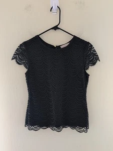 Banana Republic Top Women's 2P Black Crochet Lined Pullover/Keyhole Back Close - Picture 1 of 8