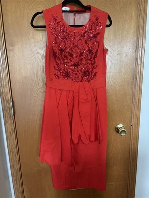 $1795 Dries Van Noten Women's Red Sequin  Shift Dress Size 38 French size 6-8 US - Image 1 of 4