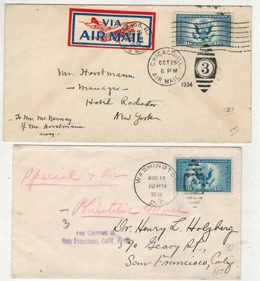 1ST AIRMAIL SPECIAL DELIVERY CE1 SET OF 2 POSTAL USAGE 1930s - Image 1 of 2