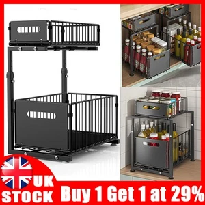 2 Tier Under Sink Organizer Pull Out Under Kitchen Sink Organizer Storage Rack - Picture 1 of 33