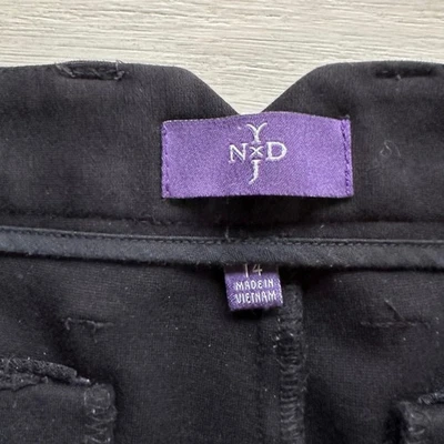 NYDJ 黑色 Ponte 针织裤皮革装饰直筒 14 码 — 第 1/4 张图片