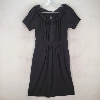 Max Cleo Womens Dress Size S Black Jersey Scoop Neck Pleated Comfy Pocket Shift - Image 1 of 4