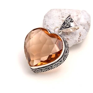 Morganite Gemstone Handmade 925 Sterling Silver Jewelry Heart Cut Pendant - Picture 1 of 4
