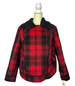 NEW Jessica Simpson Fleetwood Sherpa Moto Jacket 2XL Rio Red Black Plaid Women’s - Picture 1 of 15