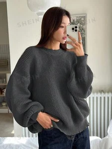 Look Time Life Solid Ribbed Knit Drop Shoulder Sweater - Picture 1 of 40