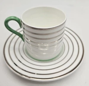 Vintage Wedgwood England Art Deco Espresso Demitasse Tasse Untertasse Silber Streifen - Bild 1 von 8