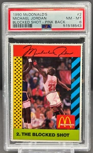 1990 McDonald's Michael Jordan Blocked Shot PSA 8 NM-MT Bulls Pink Back #2 cc23 - Foto 1 di 2