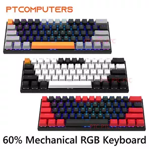 60% Compact Wired True Mechanical Gaming Keyboard 61 Keys RGB Backlit For PC PS4 - Picture 1 of 78