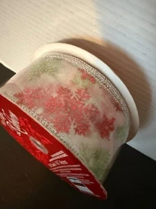 NEW Kirkland Wire Edged Ribbon Red/Green Snowflakes 2.5" x 50 yds - Picture 1 of 3
