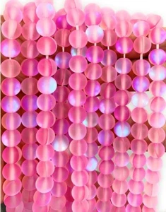 Matte Pink Mystic Aura Round Beads 25pcs 10mm Frosted Mermaid Glass Moonstone - Picture 1 of 1