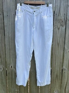 DKNY Jeans 100% Linen Pants Size 14 White With Pockets Button And Zip Closure - Picture 1 of 7