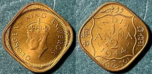 India 1944 ½ Anna - George VI KM-534b.2 Nickel brass BUNC #101 - US Seller - Picture 1 of 1