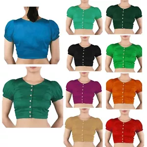 Women's Cotton Sari Blouse Designer Puff Sleeves Readymade Stitched Top Choli - Picture 1 of 41