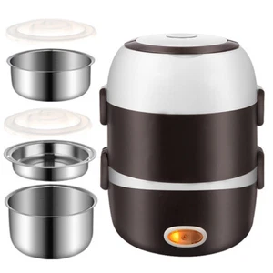 Electric Lunch Box Three layers Stainless Steel Heating Rice Office Worker I5S9 - Picture 1 of 8