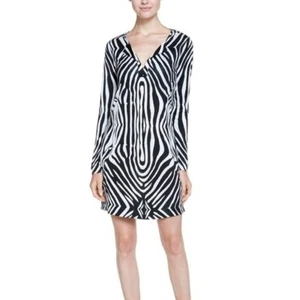 DVF Diane von Furstenberg Reina Tete Zebra schwarz weiß Tunika Kleid Seide Neu 2 - Bild 1 von 6