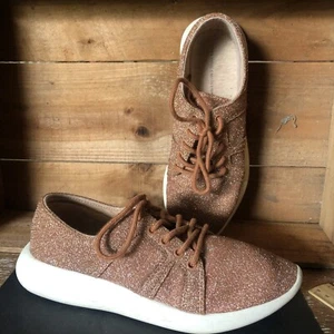 ZARA Women Metallic Glitter Bronze Lace Up Runners Sneakers EU 39 US 8 Shoes - Picture 1 of 17