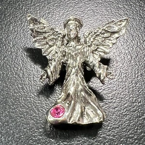 Angel Pendant Pewter Tone with Pink Stone Necklace - Picture 1 of 9