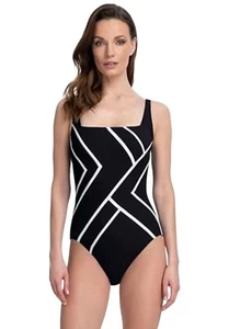 Costume intero geometrico bianco e nero Gottex taglia 6 realizzato con - Foto 1 di 12