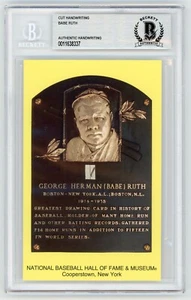 Babe Ruth "1" Cut Handwriting HOF Plaque BAS Beckett BGS Authentic - Picture 1 of 3