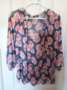 Old Navy Womens Navy Floral Blouse XL Shear Lightweight Top - Picture 1 of 3