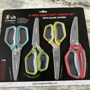 New Cangshan Scissors Heavy Duty Shears Set 4 Pairs Kitchen Commercial W/guide - Picture 1 of 12