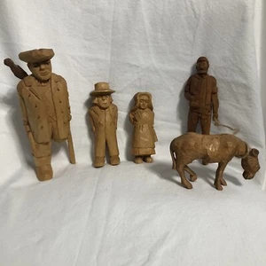 Hand Carved Wooden Cowboy & Donkey Figurines Primitive Folk Art 7" & 3" Tall - Picture 1 of 3