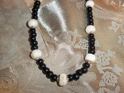 Hand Crafted 18 inch Unisex Wood & Bone Bead NECKLACE with Lobster Clasp C-57 - Image 1 of 4