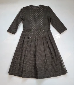 KATHIE K BLACK EMBROIDERED PLEATED BEADED BLACK LONG SLEEVE DRESS US SIZE 4 - Picture 1 of 12