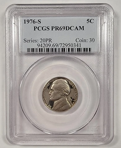 1976 S Jefferson Nickel 5C, PR 69 DCAM PCGS, Deep Cameo, Series 20PR Cover