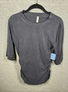 NEW Intimately Free People Ribbed Talk To Me Ruched Shirt Top Black Size L - Picture 1 of 10