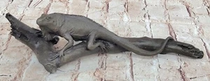 Bronze Iguana auf Baum Zweig Skulptur Handgemacht Klassisch Reptil Grafik Statue - Bild 1 von 10