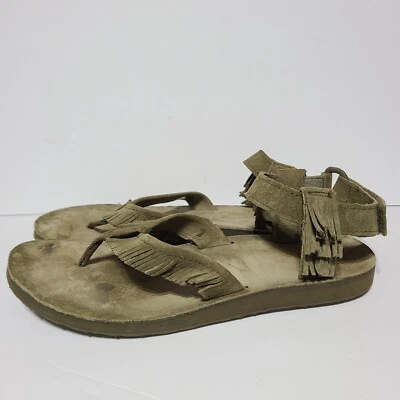 Sandalias planas con flecos de cuero originales B43 Teva para mujer talla 10 verde cómodas  Foto 1 de 4